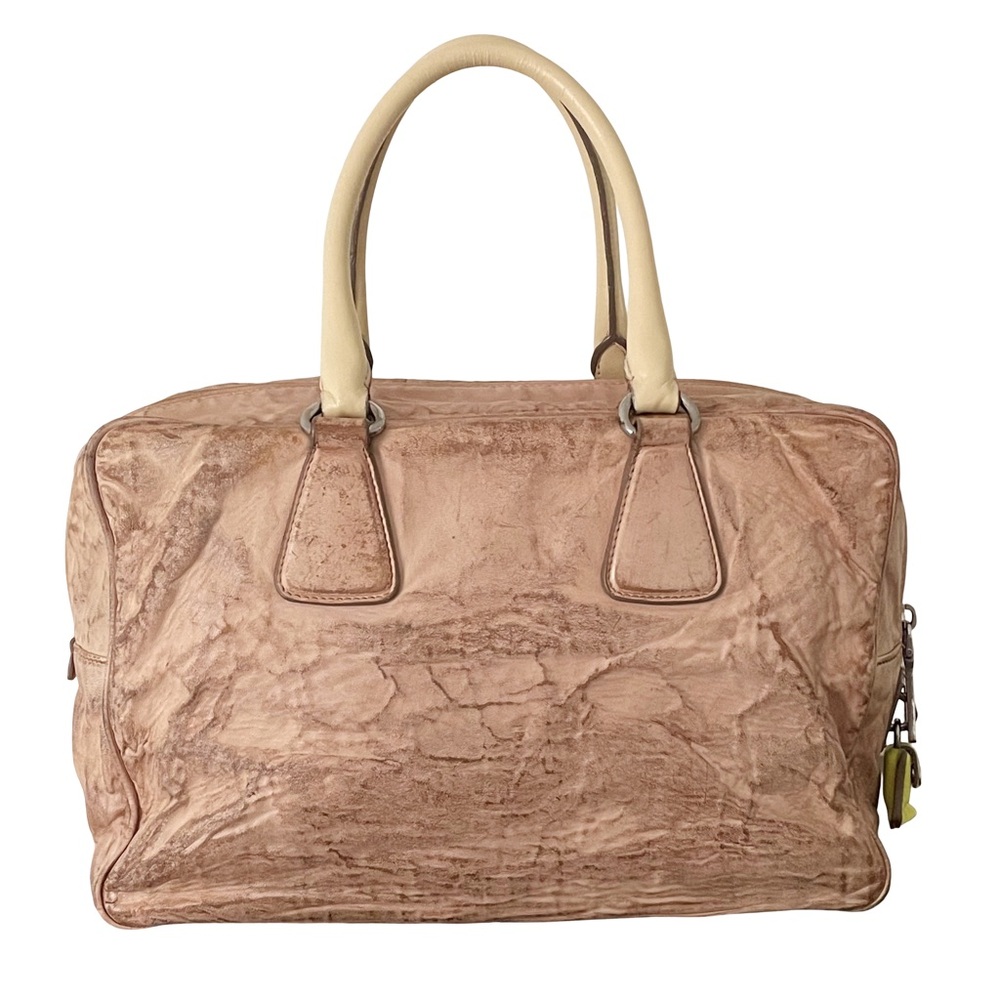 Prada custom pink antique nappa leather tricolor satchel Bauletto bag - Picture 3 of 16